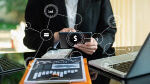 Digital marketing media social network mobile app in virtual icon diagram and business using on smartphone and tablet as conceptxaxd